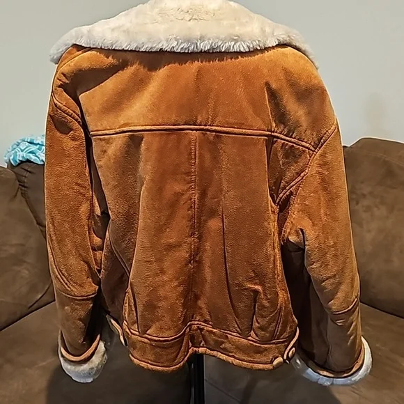 Leather Sherpa Jackets, Womens Large, Camel Color - Picture 6 of 14